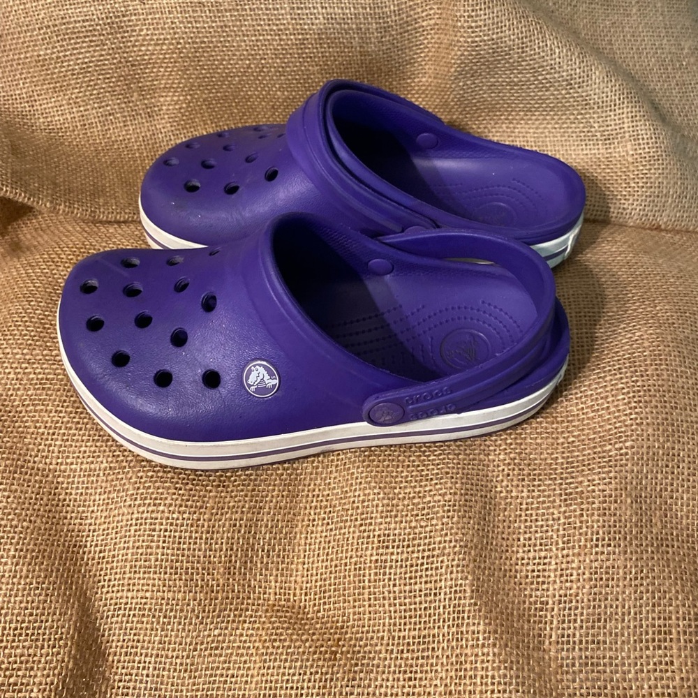 Purple crocs with white trim